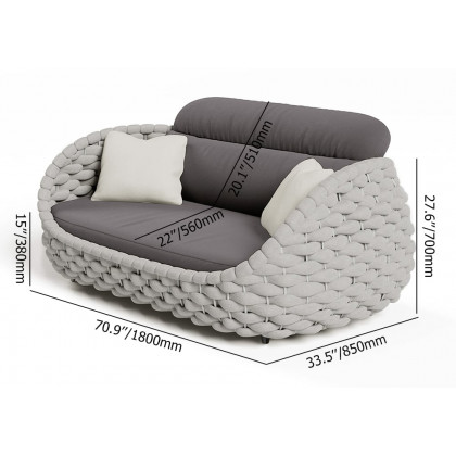 HMR Woven Outdoor Sofa Patio Couch Cushion & Pillow Included - Gray, 3-Seater