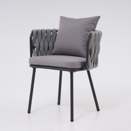 HMR - 7 Pieces Gray Aluminum Outdoor Fire Patio Dining Set with Woven Armchair