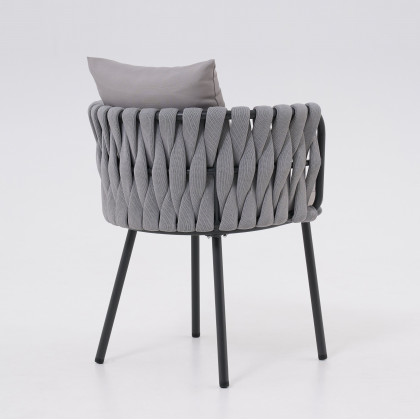 HMR - 7 Pieces Gray Aluminum Outdoor Fire Patio Dining Set with Woven Armchair