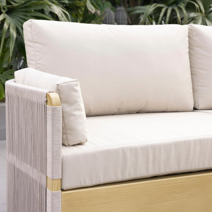 HMR 4-Pieces Modern Aluminum & Rope Outdoor Sofa Set with Coffee Table - Khaki, 2 Seater + Armchair
