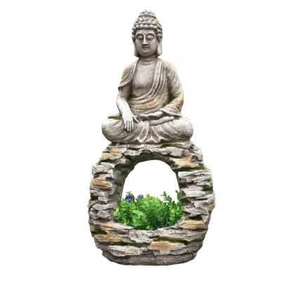 HMR - 22.2" Garden Buddha Statue Outdoor Gray Resin Sculpture Decor Art Flower Pot Planter