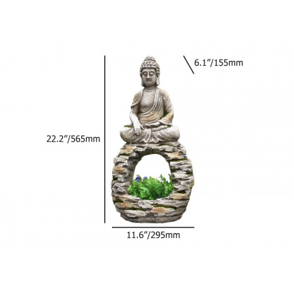 HMR - 22.2" Garden Buddha Statue Outdoor Gray Resin Sculpture Decor Art Flower Pot Planter