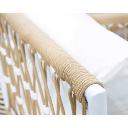 HMR Ropipe Outdoor Swing Sofa in Khaki with Hand Woven Rope & Cushion - White, 1-Seater