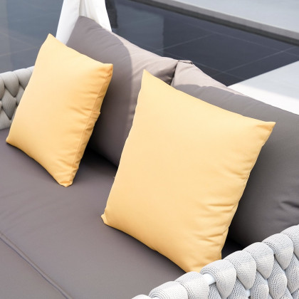 HMR - White Aluminum & Gray Woven Rope 2-Person Outdoor Patio Daybed with Canopy Curtains