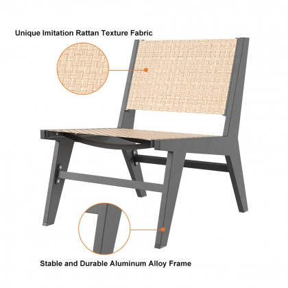 HMR - 5-Pieces Rustic Rattan Aluminum Outdoor Patio Lounge Chair Set Round Coffee Table & Stool