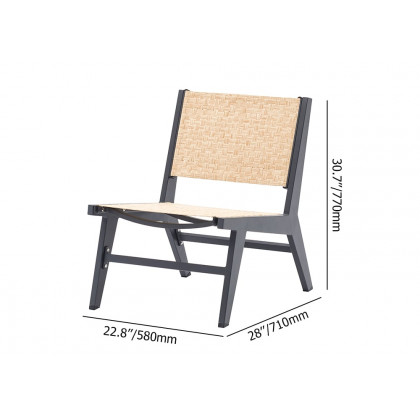 HMR - 5-Pieces Rustic Rattan Aluminum Outdoor Patio Lounge Chair Set Round Coffee Table & Stool
