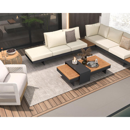 HMR 4-Pieces Modular Aluminum & Teak Outdoor Sofa Set for 6 Person - Beige
