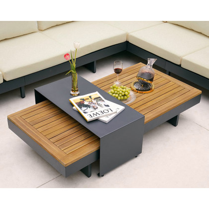 HMR 4-Pieces Modular Aluminum & Teak Outdoor Sofa Set for 6 Person - Beige