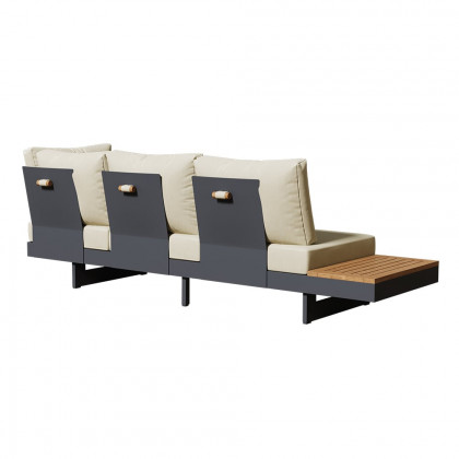 HMR 4-Pieces Modular Aluminum & Teak Outdoor Sofa Set for 6 Person - Beige