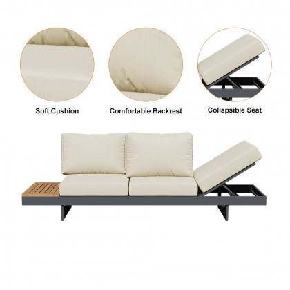 HMR 4-Pieces Modular Aluminum & Teak Outdoor Sofa Set for 6 Person - Beige