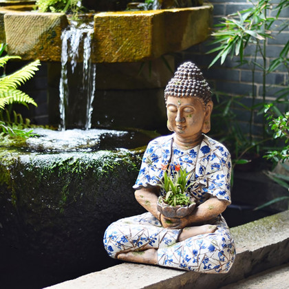 HMR - Outdoor Garden Sleeping Buddha Statue Flower Pot Planter Magnesium Oxide Sculpture Decor