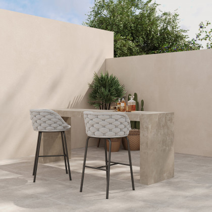 HMR - 2 Pieces Outdoor Chair Patio Woven Rope & Aluminum 38" Bar Stools Set with Backs