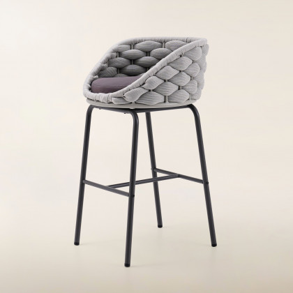 HMR - 2 Pieces Outdoor Chair Patio Woven Rope & Aluminum 38" Bar Stools Set with Backs