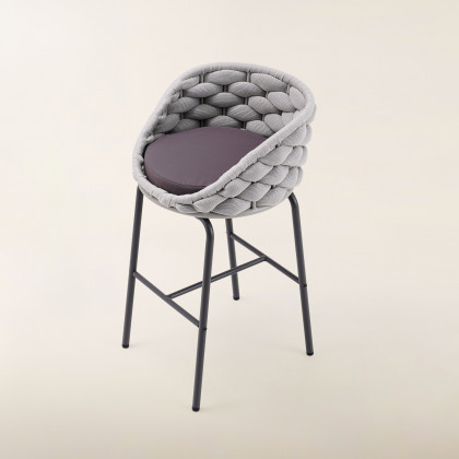HMR - 2 Pieces Outdoor Chair Patio Woven Rope & Aluminum 38" Bar Stools Set with Backs