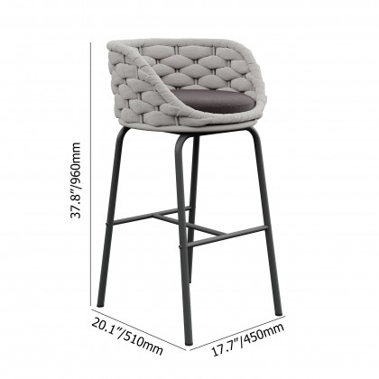 HMR - 2 Pieces Outdoor Chair Patio Woven Rope & Aluminum 38" Bar Stools Set with Backs