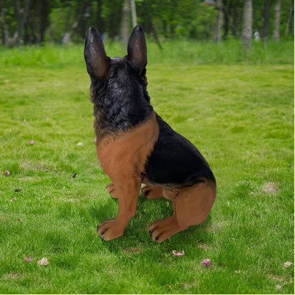 HMR - Outdoor German Shepherd Statue Garden Sculpture Resin Dog Floor Decor in Black & Brown