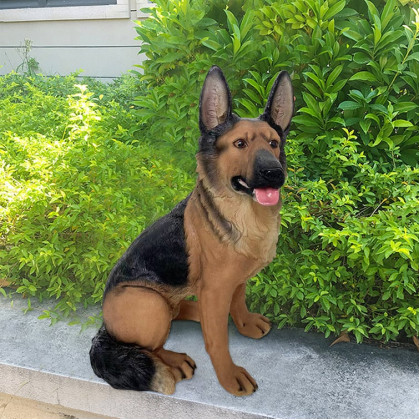 HMR - Outdoor German Shepherd Statue Garden Sculpture Resin Dog Floor Decor in Black & Brown