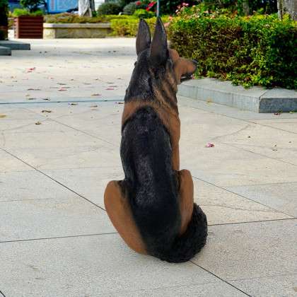 HMR - Outdoor German Shepherd Statue Garden Sculpture Resin Dog Floor Decor in Black & Brown