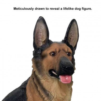 HMR - Outdoor German Shepherd Statue Garden Sculpture Resin Dog Floor Decor in Black & Brown