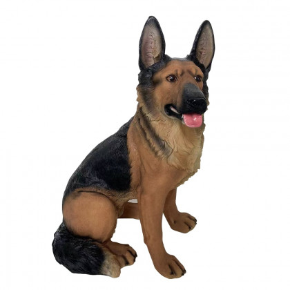 HMR - Outdoor German Shepherd Statue Garden Sculpture Resin Dog Floor Decor in Black & Brown