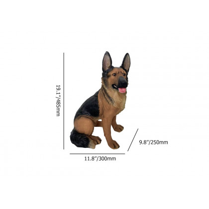 HMR - Outdoor German Shepherd Statue Garden Sculpture Resin Dog Floor Decor in Black & Brown