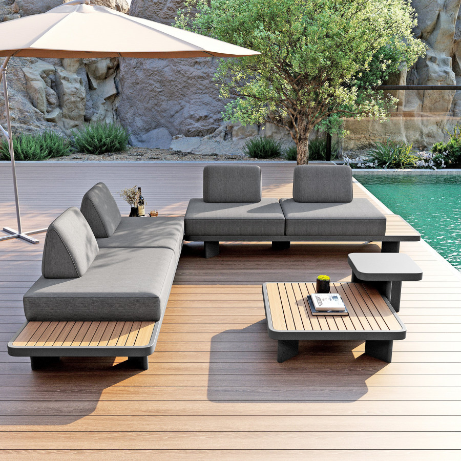 HMR - 5-Pieces Outdoor Modular Sectional Sofa Set with Coffee Tables