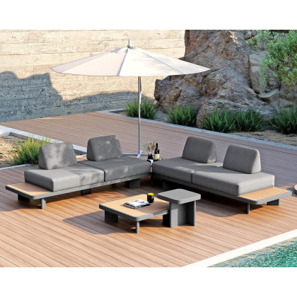 HMR 5-Pieces Outdoor Modular Sectional Sofa Set with Coffee Tables - Gray