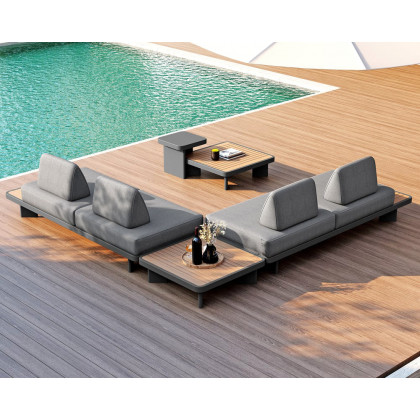 HMR 5-Pieces Outdoor Modular Sectional Sofa Set with Coffee Tables - Gray