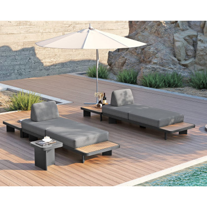 HMR 5-Pieces Outdoor Modular Sectional Sofa Set with Coffee Tables - Gray