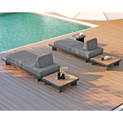 HMR 5-Pieces Outdoor Modular Sectional Sofa Set with Coffee Tables - Gray