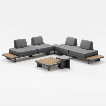 HMR 5-Pieces Outdoor Modular Sectional Sofa Set with Coffee Tables - Gray