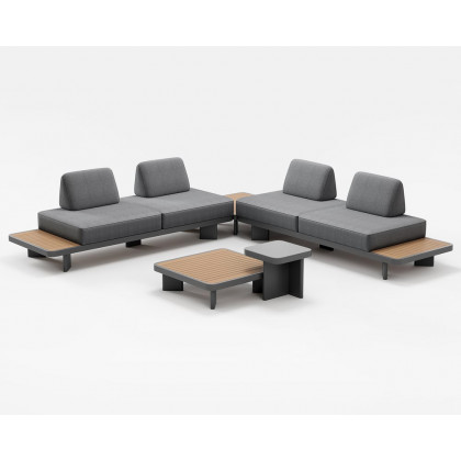 HMR 5-Pieces Outdoor Modular Sectional Sofa Set with Coffee Tables - Gray