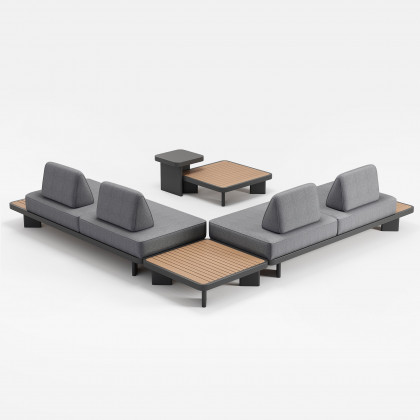 HMR 5-Pieces Outdoor Modular Sectional Sofa Set with Coffee Tables - Gray