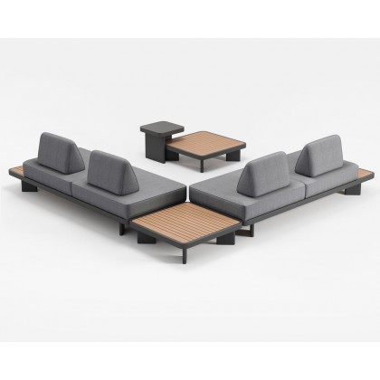 HMR 5-Pieces Outdoor Modular Sectional Sofa Set with Coffee Tables - Gray