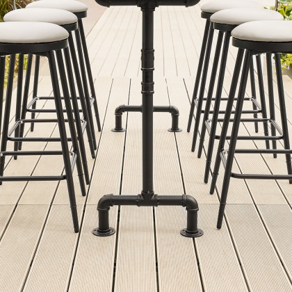 HMR - 7-Pieces Industrial Metal Outdoor Patio Bar Dining Set with Rectangle Table and Chairs
