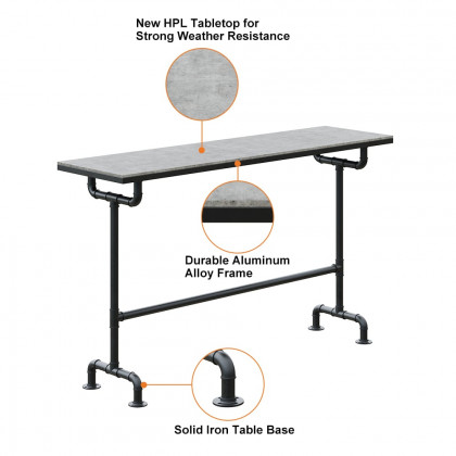 HMR - 7-Pieces Industrial Metal Outdoor Patio Bar Dining Set with Rectangle Table and Chairs