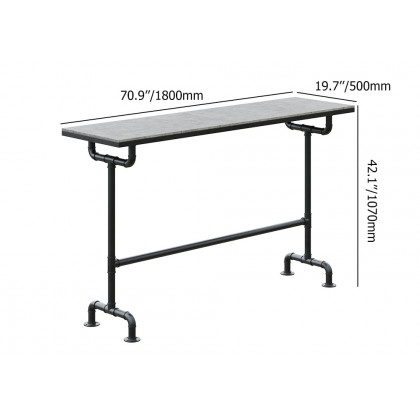 HMR - 7-Pieces Industrial Metal Outdoor Patio Bar Dining Set with Rectangle Table and Chairs