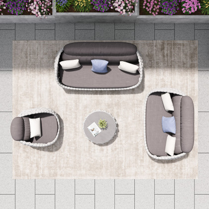 HMR Tatta Woven Rope Outdoor Sofa Set with Faux Mable Top Coffee Table & Rotatable Chair - Gray, 6-Person, Fixed Base