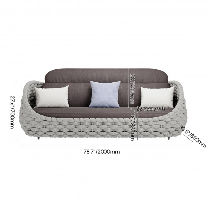 HMR Tatta Woven Rope Outdoor Sofa Set with Faux Mable Top Coffee Table & Rotatable Chair - Gray, 6-Person, Fixed Base