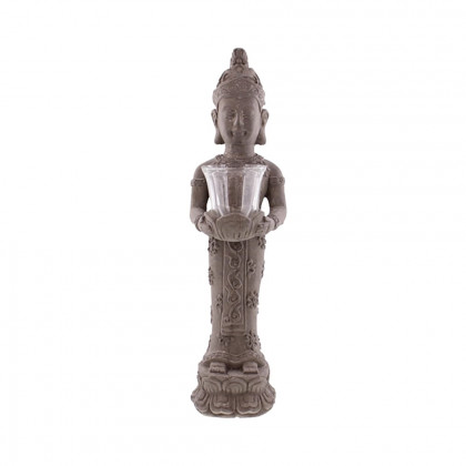 HMR - 21.9" Brown Resin Garden Buddha Statue With Candle Holder Outdoor Sculpture Decor Art