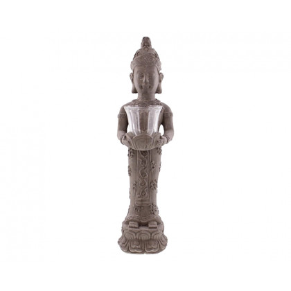 HMR - 21.9" Brown Resin Garden Buddha Statue With Candle Holder Outdoor Sculpture Decor Art