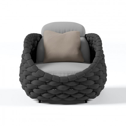 HMR Tatta Modern Woven Rope Outdoor Armchair with Removable Cushion - Gray & Black, Swivel Base