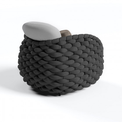 HMR Tatta Modern Woven Rope Outdoor Armchair with Removable Cushion - Gray & Black, Swivel Base