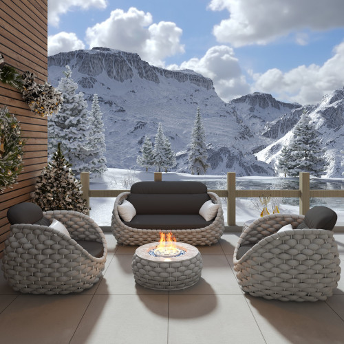 HMR Tatta 3-Pieces Winter Outdoor Smokeless Fire Pit Set with Chairs - Gray, Set, Fixed Base