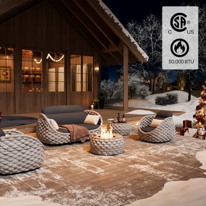HMR Tatta 3-Pieces Winter Outdoor Smokeless Fire Pit Set with Chairs - Gray, Set, Fixed Base