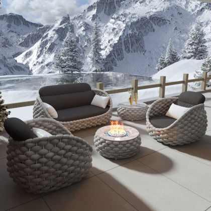 HMR Tatta 3-Pieces Winter Outdoor Smokeless Fire Pit Set with Chairs - Gray, Set, Fixed Base
