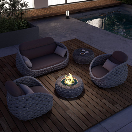 HMR Tatta 3-Pieces Winter Outdoor Smokeless Fire Pit Set with Chairs - Gray, Set, Fixed Base