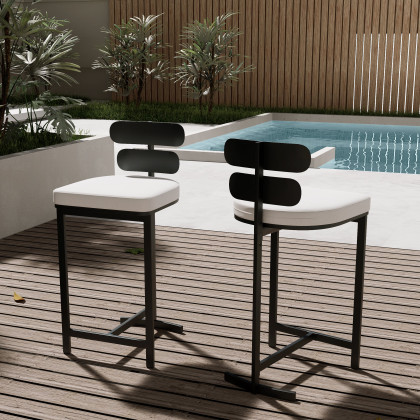 HMR - 7-Pieces 70.9" Teak Rectangle Hollow Bar Dining Table Set for Outdoor & Patio
