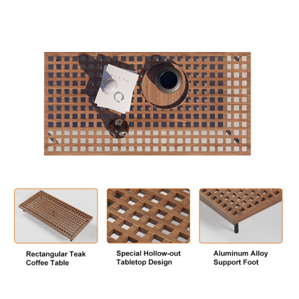 HMR Teak Modular Outdoor & Patio Sectional Sofa Set with Coffee Table and Cushion (8-Pieces) - Beige