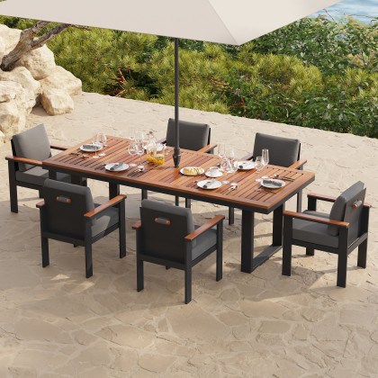 HMR - 6 - Person Rectangle Wood & Aluminum Outdoor Patio Dining Table